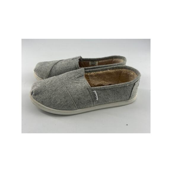 Toms Classic Grey Wool Herringbone Shoes Youth Size 5.5 Gray Flat Slip On Box - Picture 1 of 8